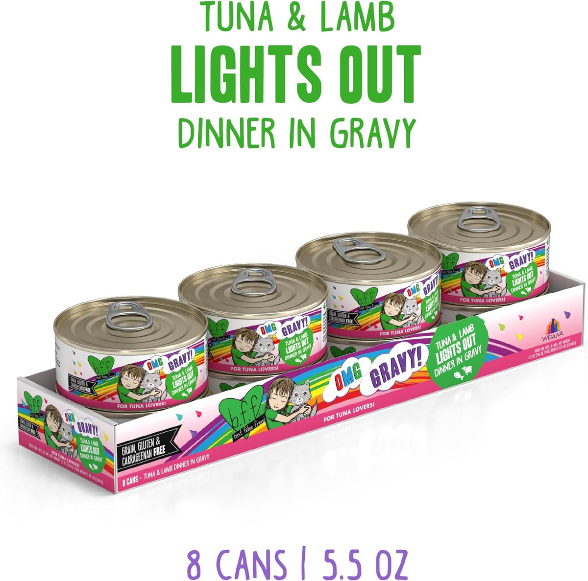 B.F.F. OMG - Best Feline Friend Oh My Gravy!, Tuna & Lamb Lights Out with Tuna & Lamb, 5.5oz Can