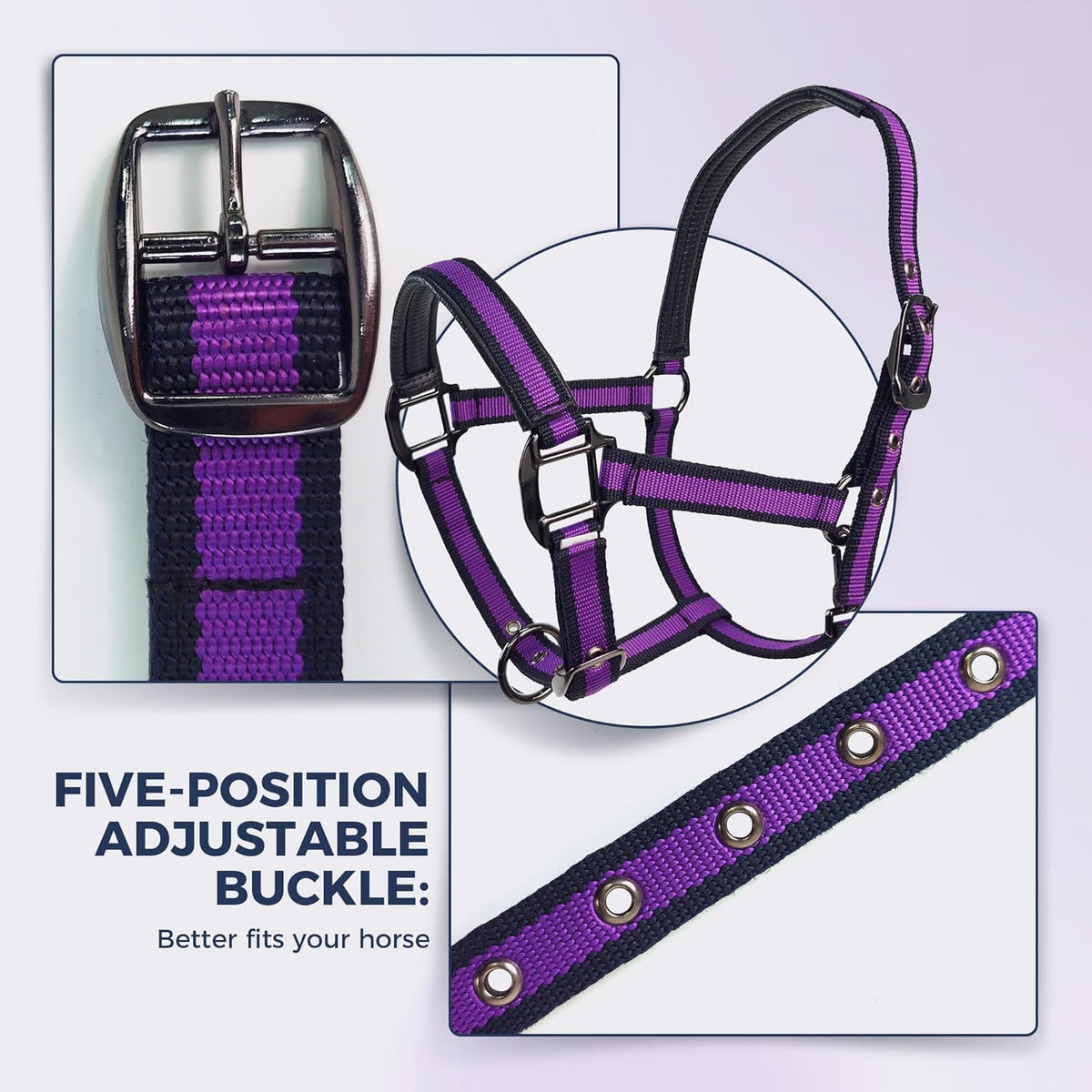 JWODVNTH Adjustable Horse Halter with PP Webbing, Durable Horse Halters with Zinc Alloy Hardware