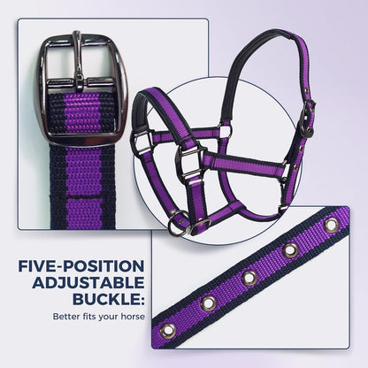 JWODVNTH Adjustable Horse Halter with PP Webbing, Durable Horse Halters with Zinc Alloy Hardware