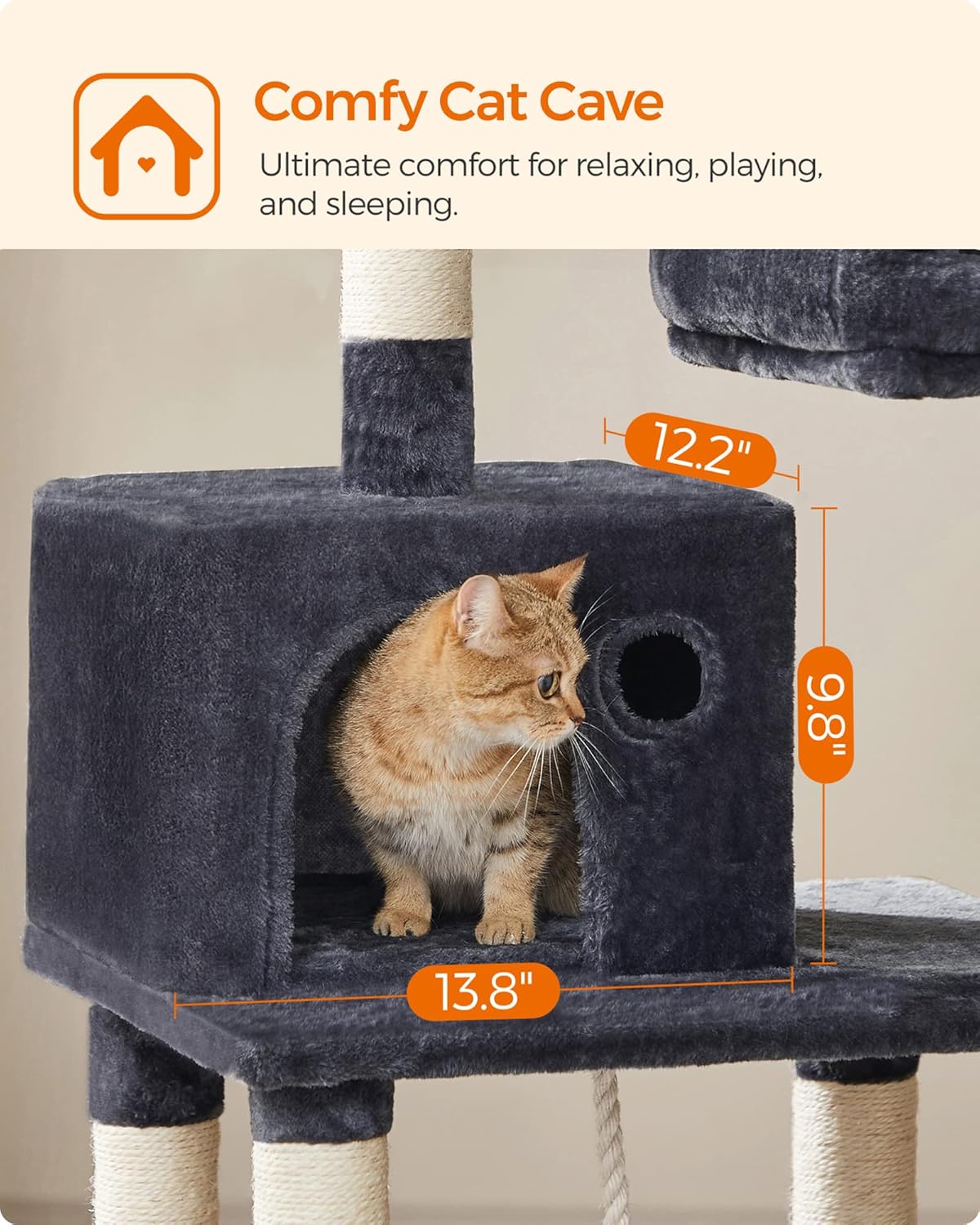 FEANDREA Cat Tree, Cat Tower for Indoor Cats, 56.3-Inch Cat Condo with Scratching Posts, Hammock