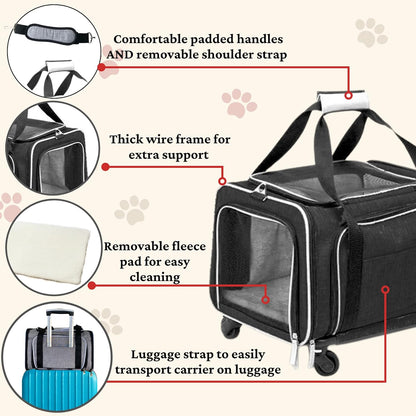 Airline Approved Expandable Premium Pet Carrier on Wheels- Two Sided Rolling Carrier- Designed for