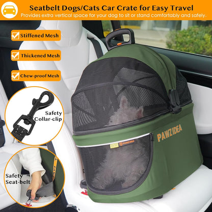 PAWZIDEA Cat Stroller 4 in 1, Pet Stroller for Small/Medium Dogs with Detachable Carrier Easy Lock