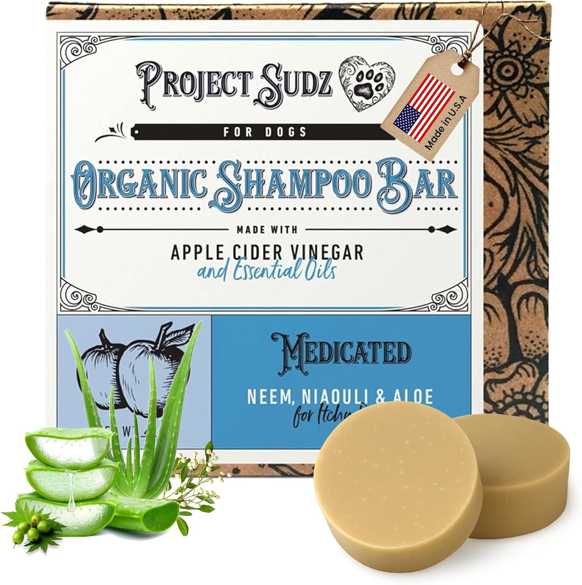 Medicated Organic Dog Shampoo Bar for Hot Spots, Dry Coat, and Allergies, All Natural Dog Shampoo