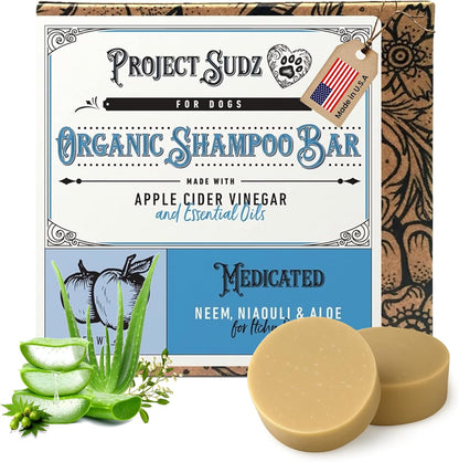 Medicated Organic Dog Shampoo Bar for Hot Spots, Dry Coat, and Allergies, All Natural Dog Shampoo