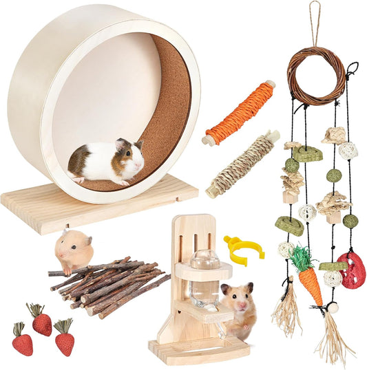 antiai 9.8 Inch Wooden Hamster Exercise Wheel Set,Silent Wheel Quiet Spinner Hamster Running