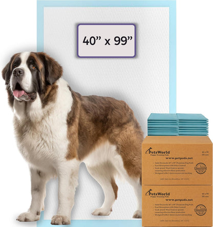 PETSWORLD Mega-Sized Dog Pee Pads (40" x 99") – 4XL Gigantic Pet Piddle Pads for Puppy Training