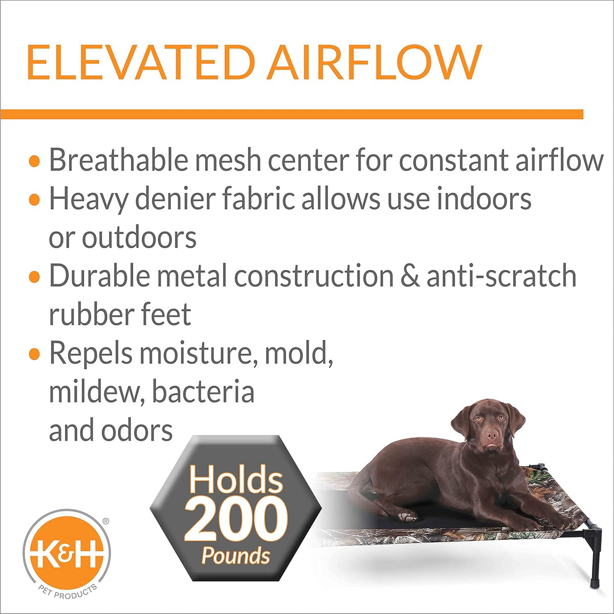 K&H Pet Products Outdoor Elevated Dog Cot, Breathable Cooling Elevated Cot Hammock Pet Bed for
