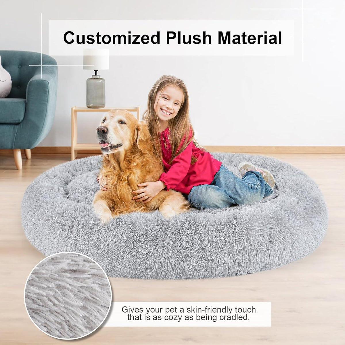 Dog Bed, Cat Calming Bed, Faux Fur Pillow Pet Donut Cuddler Round Plush Bed for Large Medium Small