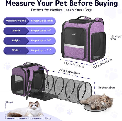 Pawtners Cat Carrier Backpacks Expandable Cat Backpack with Breathable Mesh, Pet Carrier Backpack