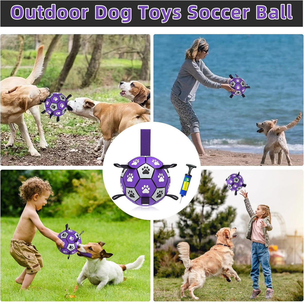 QDAN Dog Toys Soccer Ball with Straps - Dog Water Toy, Puppy Birthday Gifts, Durable Dog Balls for