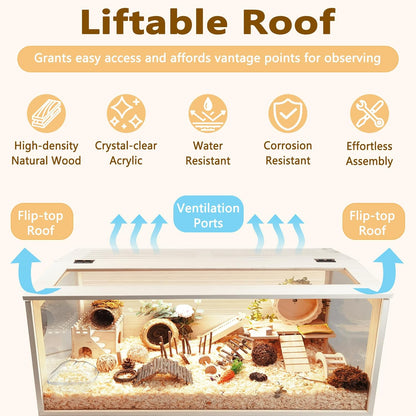 Prolee Hamster Cage Wooden Chew Proof, Extra Large Mice and Rat Habitat Openable Top with Acrylic