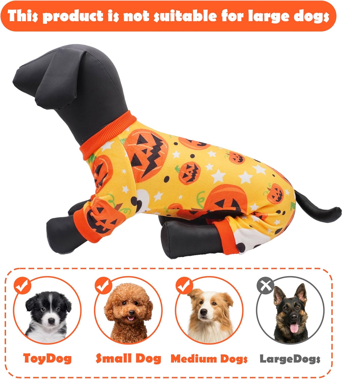PET SHOW 4 Pack Halloween Dog Pajamas for Medium Dogs Onesie Soft Pumpkin Ghost Soft Fleece