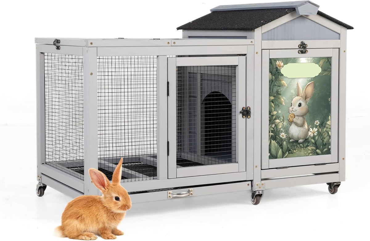 COZIWOW 39inches Assembled Wood Rabbit Hutch Indoor，Wide Space Small Animal Houses with Removable