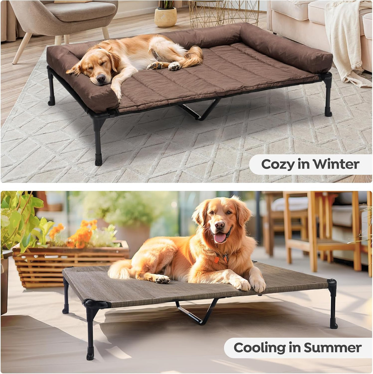 Veehoo Cooling Elevated Dog Bed Add Removable Waterproof Bolster Cushion Mat, Raised Pet Cot with