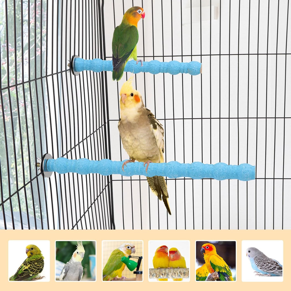 Hypeety 2PCS Bird Wood Perch Stand Paw Grinding Stick Toy Pet Bird Cage Stand Platform for Bird