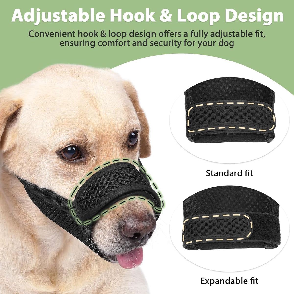 Mayerzon Dog Muzzle with Hook and Loop for Large Medium Small Dogs, Patented Soft Mesh Beagle