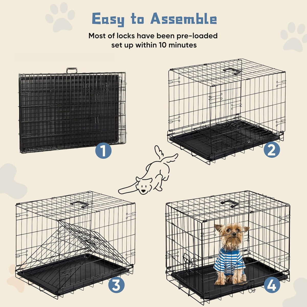 DUMOS Dog Crate, 24 Inch Medium Single Door Dog Cage with Divider Panel and Plastic Leak-Proof Pan