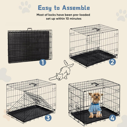 DUMOS Dog Crate, 24 Inch Medium Single Door Dog Cage with Divider Panel and Plastic Leak-Proof Pan
