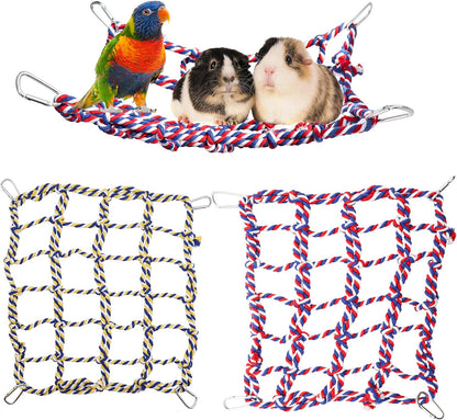 2 Pack Large Colorful Bird Rope Net, 14 × 10 Inches Rat Climbing Rope Net, Pet Hanging Hammock