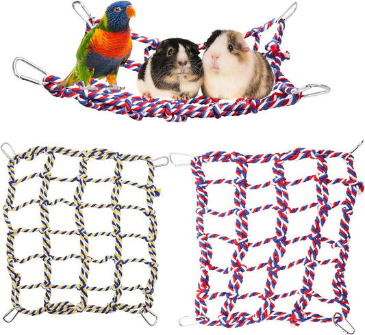 2 Pack Large Colorful Bird Rope Net, 14 × 10 Inches Rat Climbing Rope Net, Pet Hanging Hammock