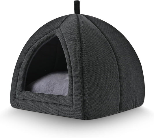 Amazon Basics Cat Cave Bed, 2-in-1 Foldable House for Indoor Cats, with Washable Cushion and