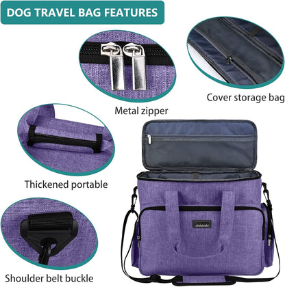 BAGLHER Dog Travel Bag, Airline Approved Pet Tote Organizer with Multi-Function Pockets, 2 X Food