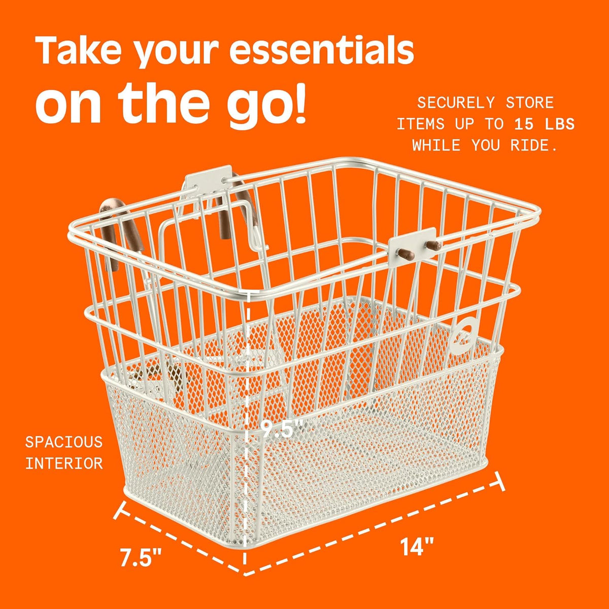 Retrospec Apollo Detachable Front Bike Basket Steel Half-Mesh with Integrated Detachable Hooks and