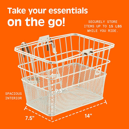 Retrospec Apollo Detachable Front Bike Basket Steel Half-Mesh with Integrated Detachable Hooks and