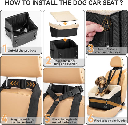 PETSFIT Small Dog Car Seat, Waterproof PU Leather Dog Booster Car Seat with Patented Safe Buckles