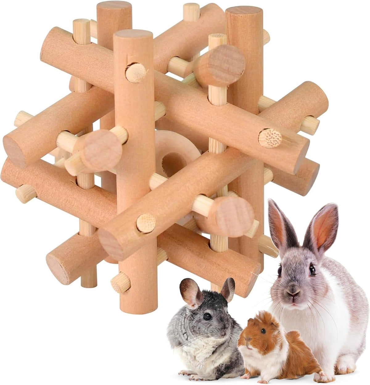 Wooden Chewing Toy for Small Animals, Natural Wood for Rabbit, Guinea Pig, Bunny, Chinchilla