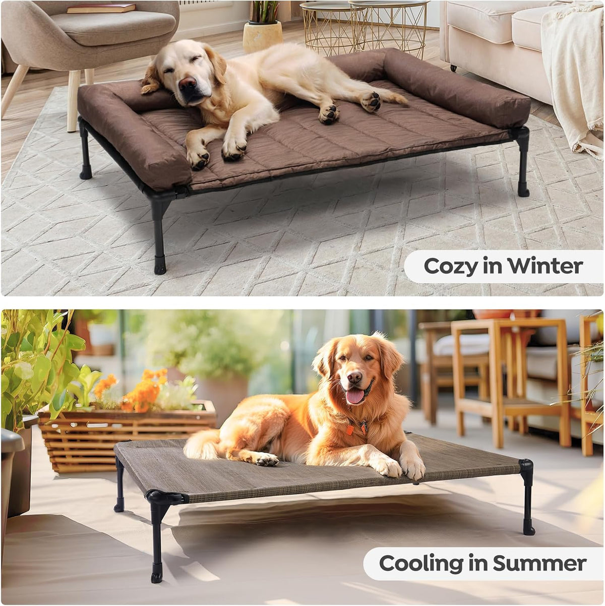 Veehoo Cooling Elevated Dog Bed Add Removable Waterproof Bolster Cushion Mat, Raised Pet Cot with