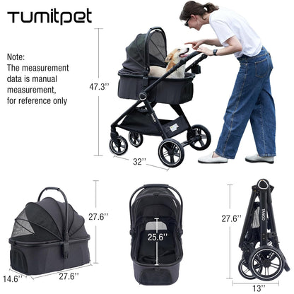 Tango Pet Stroller, 2 in 1 Dog Stroller for Small Medium Dogs Cats Carriage with Removable Carrier