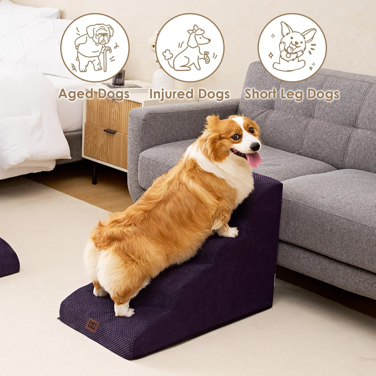 EHEYCIGA Curved Dog Stairs Ramp for High Beds 19.7" H, 4-Step Dog Steps for Small Dogs and Cats