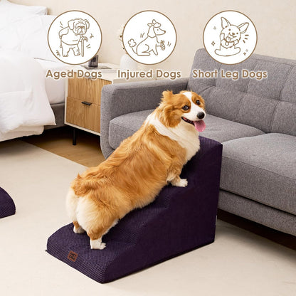 EHEYCIGA Curved Dog Stairs Ramp for High Beds 19.7" H, 4-Step Dog Steps for Small Dogs and Cats