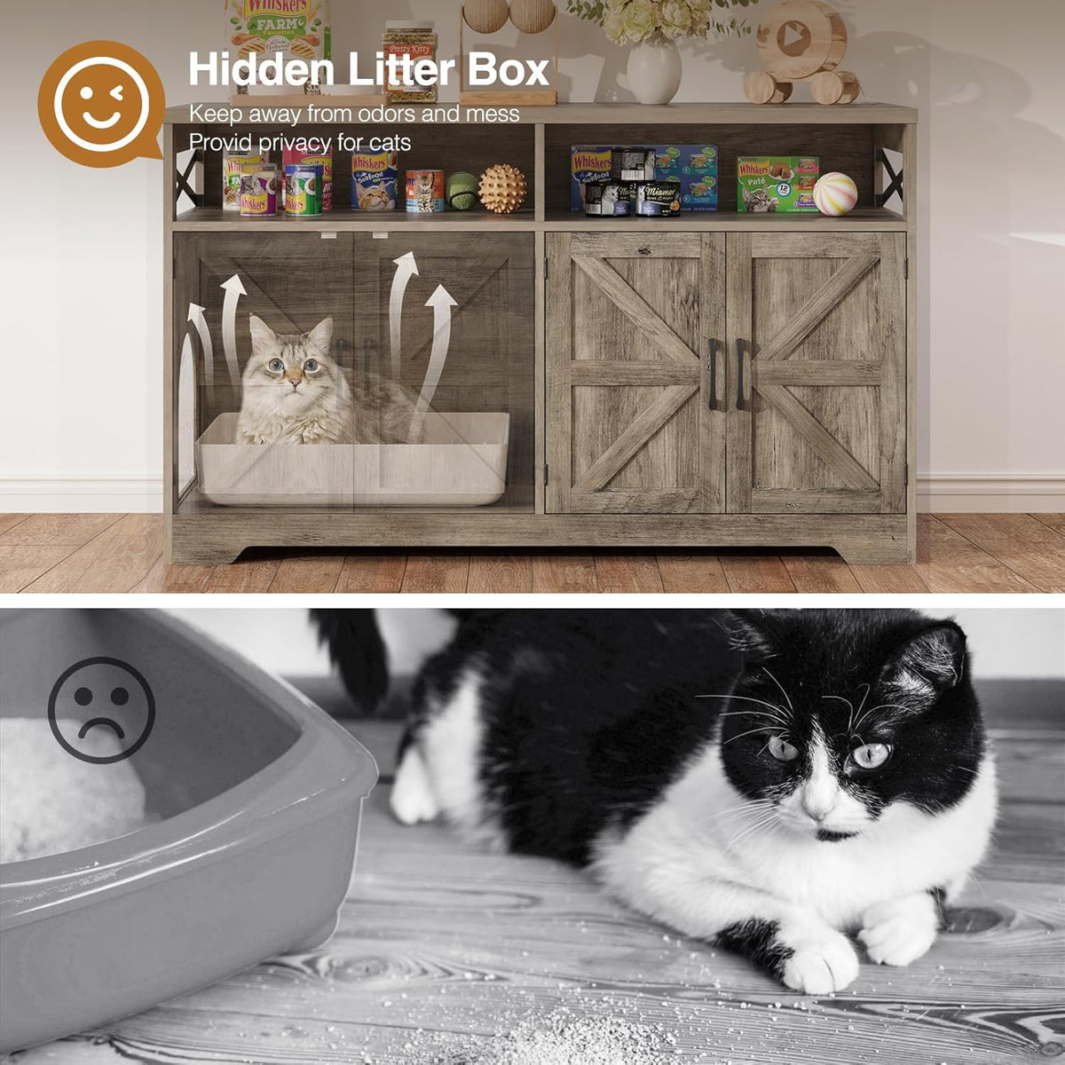Cat Litter Box Enclosure for 2 Cats, 47" Hidden Litter Box Furniture Cat Washroom with Double Large