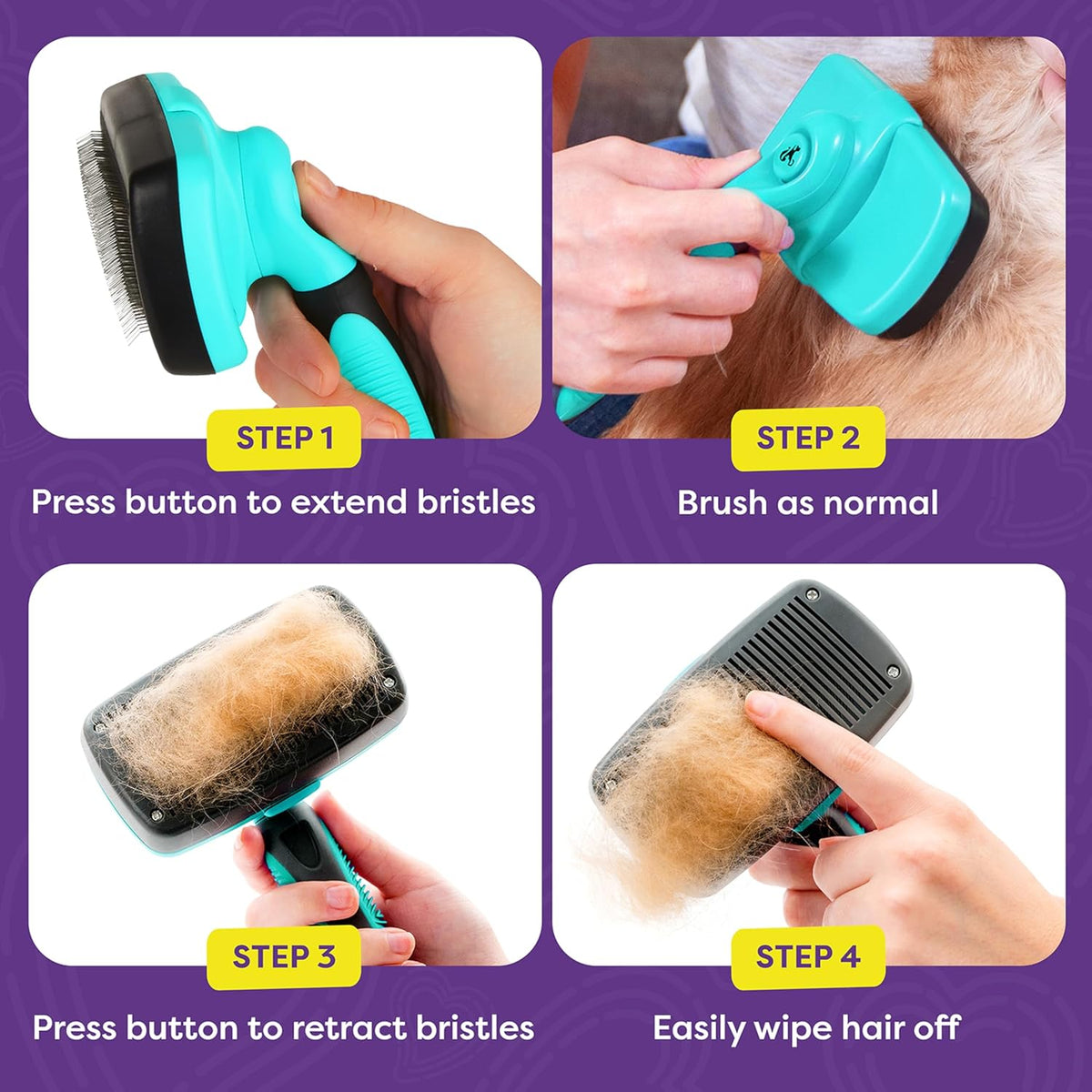 Hertzko Dog Brush for Shedding - Self Cleaning Slicker Brush for Dogs and Cats - Gently Removes