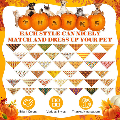 Sanwuta 120 Pcs Fall Thanksgiving Dog Bandanas Bulk, Dog Scarves for Small Medium Large Dogs Cats