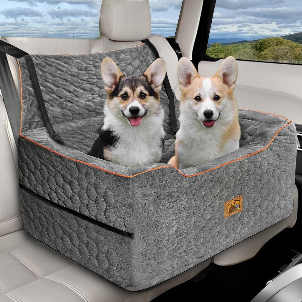 Dog Car Seat for Medium/Large Dog Booster Seat Under 60 lbs or 2 Small Dogs, Multi-Functional Pet