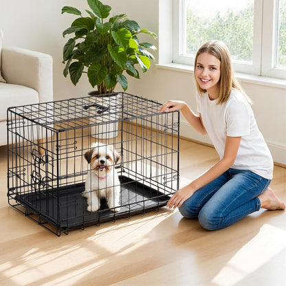 DUMOS Dog Crate, 30 Inch Medium Single Door Dog Cage with Divider Panel and Plastic Leak-Proof Pan