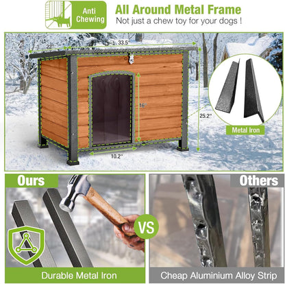 GUTINNEEN Heated Dog House Outdoor 35.5" Large Dog Kennel with Metal Frame Insulated Dog Crate Cage