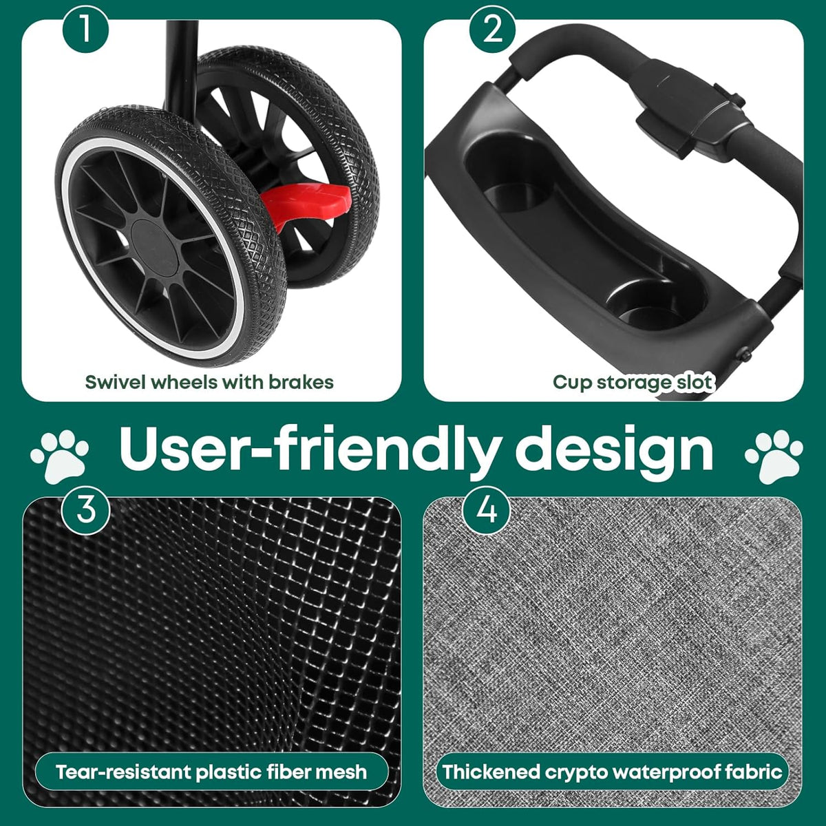Pet Stroller,Dog Stroller for Small Medium Dogs Cats,3 Wheels,Foldable,with Breathable Mesh