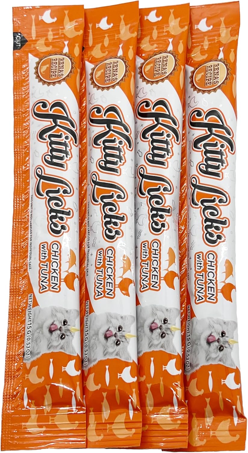 Rena's Recipe Kitty Licks Chicken Barrel (60 Tubes) 3 flavorsX 20 Tubes Cream Lickable Cat Treats 3