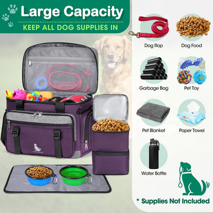 IGOLUMON Dog Travel Bag Large Pet Travel Bags Set for Supplies Weekend Dog Travel Kit Tote