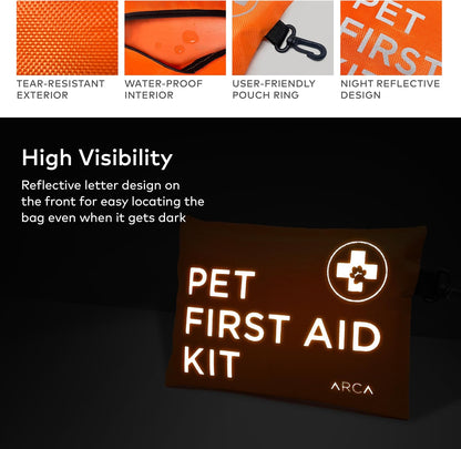 Dog First Aid Kit - Pet Emergency Kit - Water Resistant High Visibility Reflective First Aid Pouch