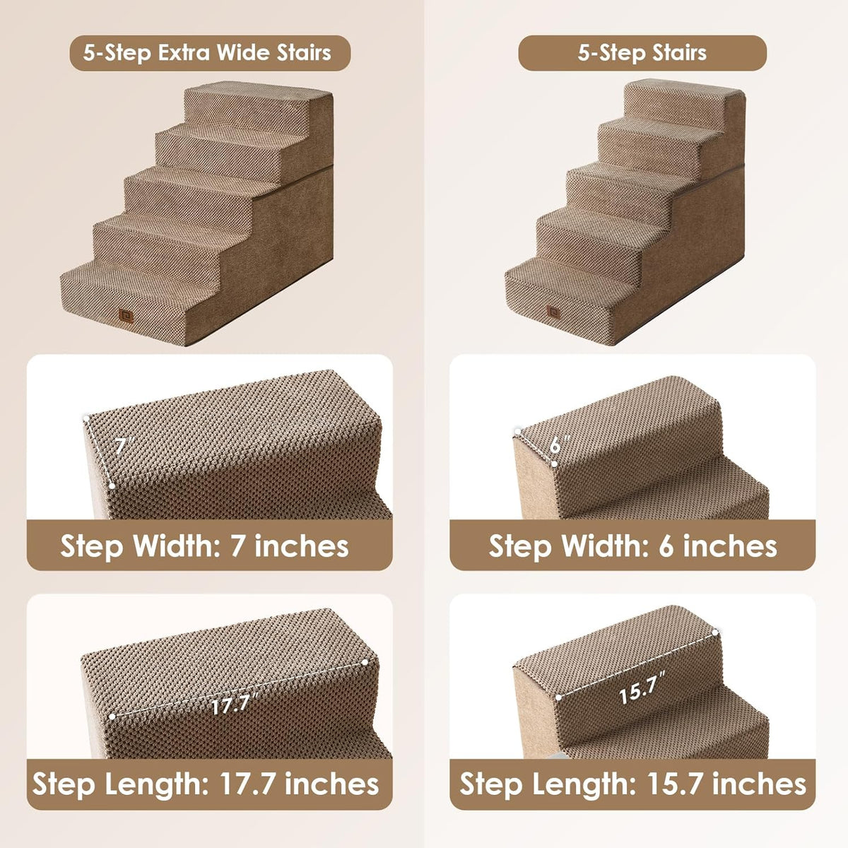 EHEYCIGA Dog Stairs for High Bed 25" H, 5-Step Extra Wide Dog Steps for Bed, Pet Steps for Small