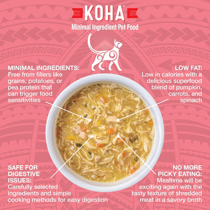 KOHA Pure Shreds Chicken and Salmon Entrée for Cats, High Protein Wet Cat Food, 2.8oz Cans (Pack of