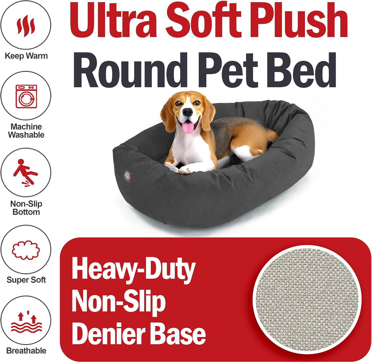Majestic Pet 32 Inch Suede Shredded Memory Foam Mix Calming Medium Dog Bed Washable 32 x 23 x 7