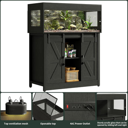 40 Gallon Reptile Terrarium with Stand, Reptile Tank with Barn Door and Storage, Vivarium with