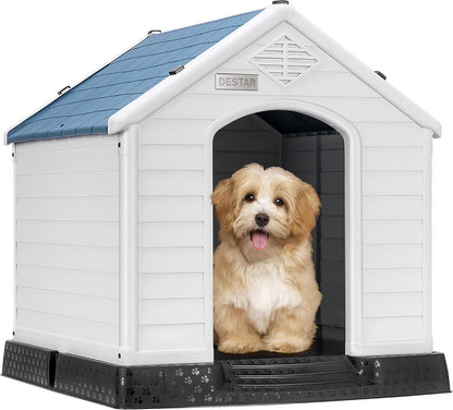 DEStar Durable Waterproof Plastic Pet Dog House Indoor Outdoor Puppy Shelter Kennel with Air Vents