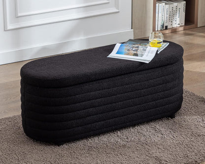 Storage Ottoman Bench Upholstered Fabric Storage Bench End of Bed Stool with Safety Hinge for